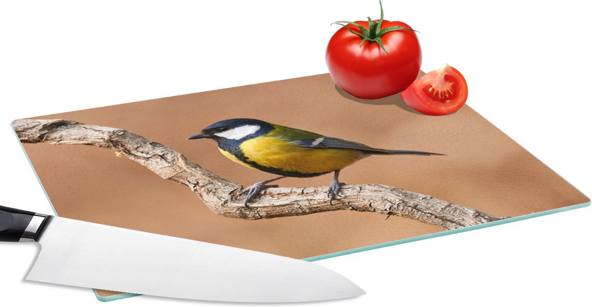 Glazen Snijplank - 28x20 - Vogel - Koolmees - Takken - Snijplanken Glas