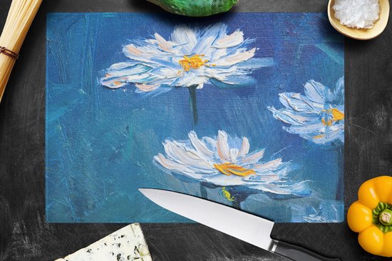 Planche à découper en Verres - 39x28 - Peinture - Huile - Fleurs - Blauw - Planches à découper en Glas