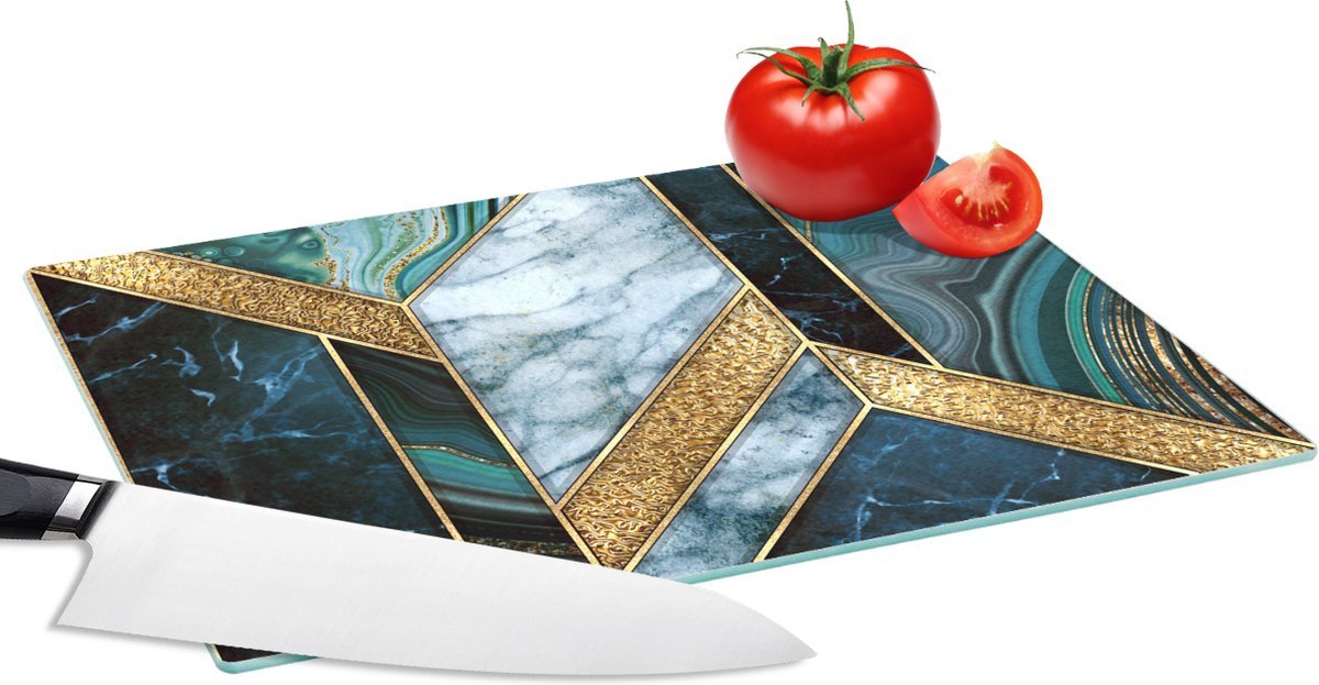 Glazen Snijplank - 28x20 - Marmer - Mozaïek - Goud - Snijplanken Glas