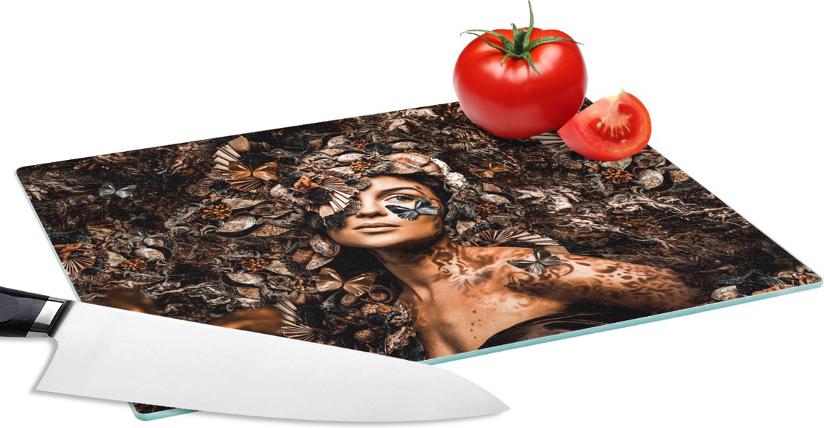 Glazen Snijplank - 28x20 - Luxe - Planten - Vrouw - Snijplanken Glas