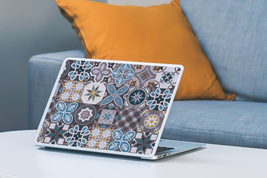 Sticker ordinateur portable - 14 pouces - Fleurs - Motifs - Blauw - Marron