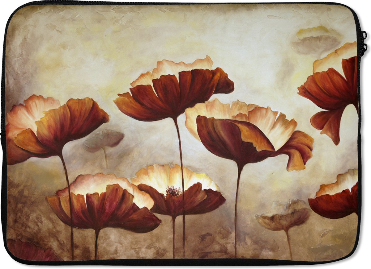 Laptophoes 14 inch - Schilderij - Bloemen - Olieverf - Planten - Laptop sleeve - Binnenmaat 33x23 cm - Zwarte achterkant