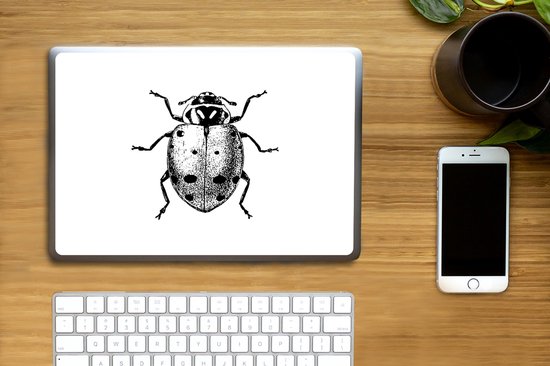 Sticker pour ordinateur portable - 10,1 pouces - Vintage - Coccinelle - Insectes - Zwart blanc - 25x18cm - Autocollants pour ordinateur portable - Skin pour ordinateur portable - Housse