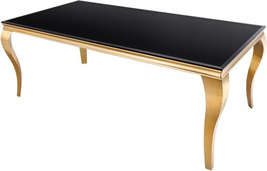 Elegante design eettafel MODERN BAROK 200cm zwart goud roestvrij staal opaal glazen tafelblad - 42313