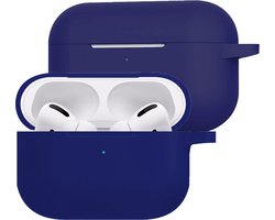 Hoesje Geschikt voor Apple AirPods Pro 2 - Siliconen Hoes met Clip - Silicone Case Cover - Donkerblauw