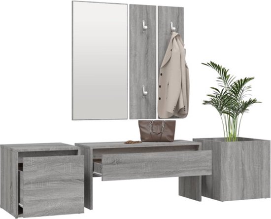 VidaXL 4-delige Garderobe set bewerkt hout betongrijs VidaXL 4-delige Garderobe set bewerkt hout betongrijs