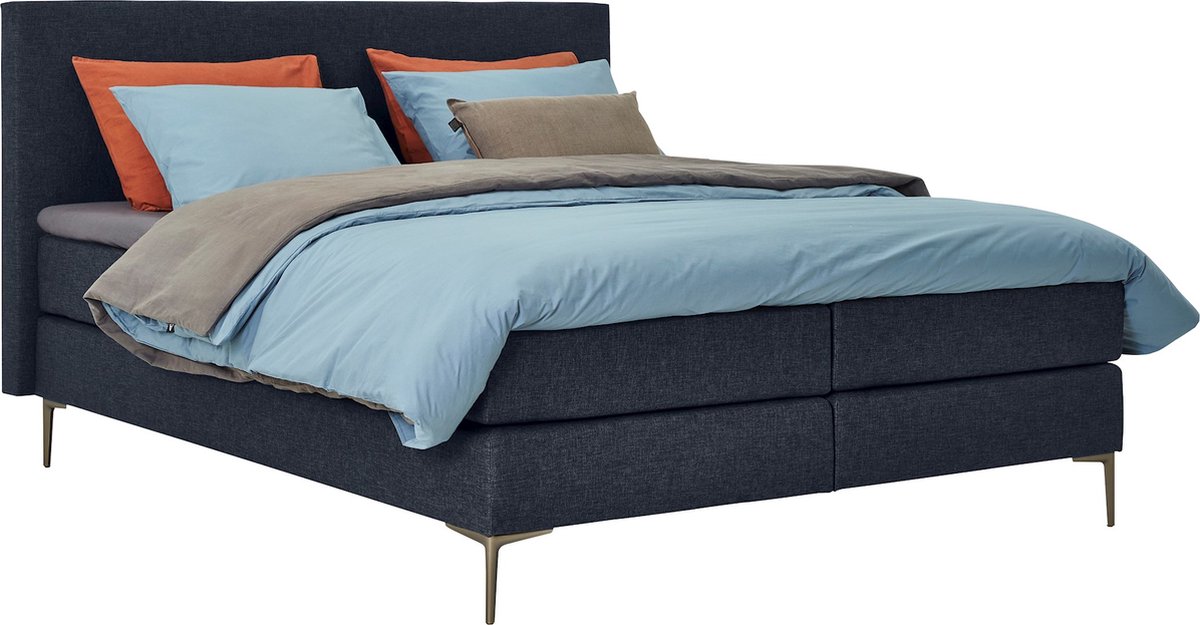B Bright Boxspring Emerald vlak met gestoffeerd matras - 140 x 200 cm - navy