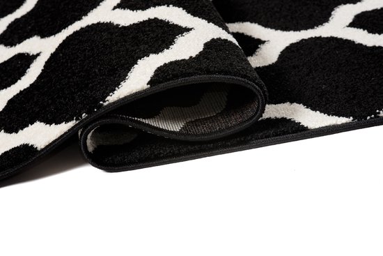 Tapiso Luxury Vloerkleed Antraciet Wit Trellis Woonkamer Loper Maat- 120x500