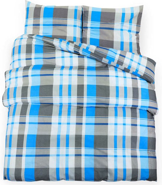 vidaXL Parure de lit 225 x 220 cm Coton Bleu et gris