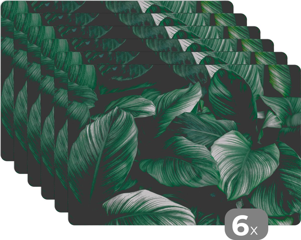 Placemat kinderen - Placemat - Placemats kunststof - Jungle - Bladeren - Tropisch - Planten - Natuur - 45x30 cm - 6 stuks - Hittebestendig - Anti-Slip - Onderlegger - Afneembaar