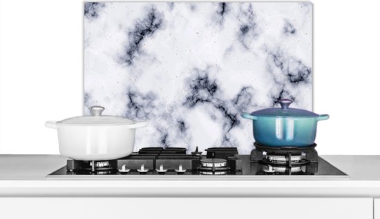 KitchenYeah© Spatscherm Keuken 60x40 cm Kookplaat Achterwand Beschermer Muur Spatwand Fornuis Aluminium Hittebestendig - Graniet - Zwart - Wit - Patroon - Grijs