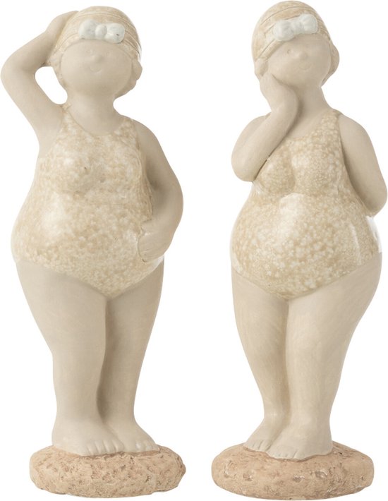 J-Line figuur Vrouw Badpak Staand - keramiek - beige - medium - 2 stuks