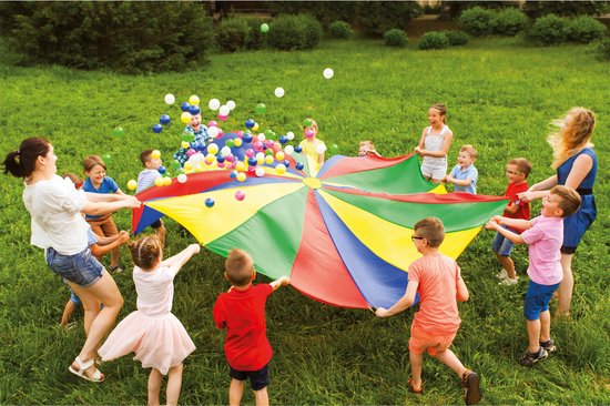 Ballery Kinderspeelparachute, veelkleurige regenboog, buitenparachute voor kinderen, speeltenten, speelgoedspel met 8 handgrepen, ideaal voor peuters, outdoor picknickdeken, feestspel Ballery Kinderspeelparachute, veelkleurige regenboog, buitenparachute voor kinderen, speeltenten, speelgoedspel met 8 handgrepen, ideaal voor peuters, outdoor picknickdeken, feestspel