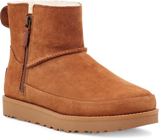 UGG CLASSIC ZIP MINI W - Volwassenen Gevoerde laarzen - Kleur: Cognac -  Maat: 37 | bol.com