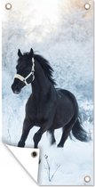 Schuttingposter Paard - Sneeuw - Bos - 100x200 cm - Tuindoek
