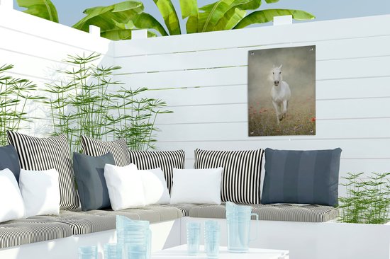 Décoration de Jardin Cheval - Tissu - Fleurs - 30x40 cm - Toile de jardin - Affiche extérieure