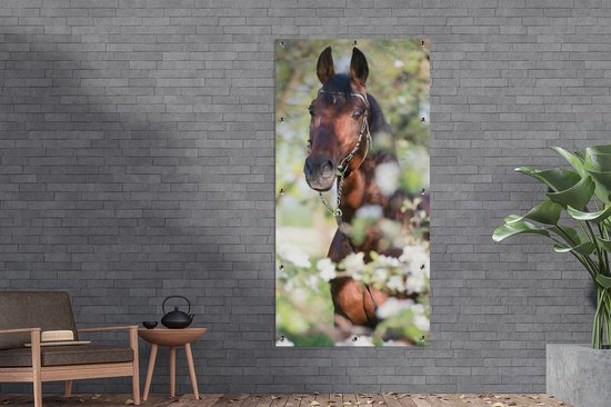 Décoration murale murale d'extérieur Cheval - Fleur - Printemps - 80x160 cm
