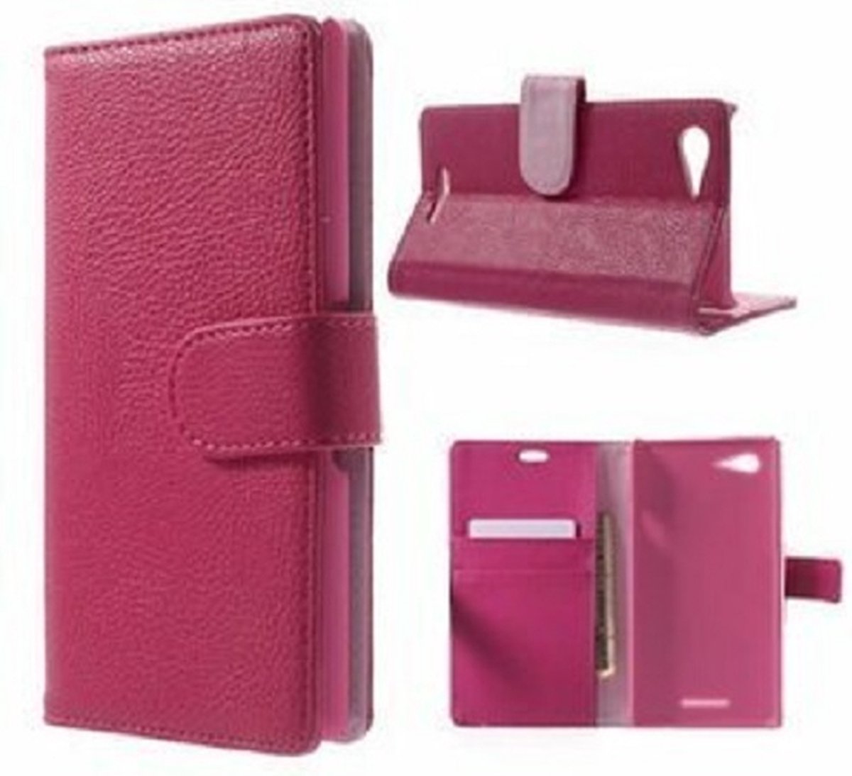 Sony Xperia E3 Hoesje Met Pasjeshouder Bookcase Roze