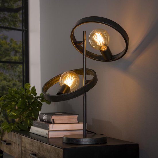 Landelijke tafellamp Hover | 2 lichts | charcoal / grijs / zwart | metaal | 53 cm hoog | bureaulamp | modern / sfeervol design
