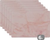 Placemat - Placemats kunststof - Marmer - Roze - Lijn - 45x30 cm - 6 stuks - Hittebestendig - Anti-Slip - Onderlegger - Afneembaar