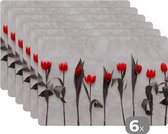 Placemat - Placemats kunststof - Bloemen - Tulpen - Marmer - 45x30 cm - 6 stuks - Hittebestendig - Anti-Slip - Onderlegger - Afneembaar