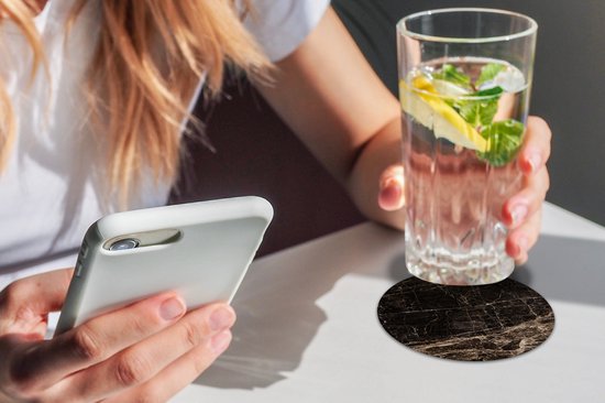 Sous- Sous-verres pour verres - Ronds - Imprimé marbré - Zwart - Marron - Classique - 10x10 cm - Sous-verres - 6 pièces