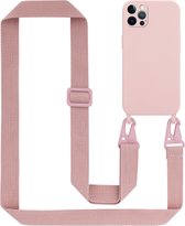Cadorabo Mobiele telefoon ketting geschikt voor Apple iPhone 12||Apple iPhone 12 Pro in LIQUID ROZE - Silicone beschermhoes met lengte verstelbare koord riem