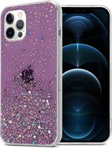 Cadorabo Hoesje voor Apple iPhone 12||Apple iPhone 12 Pro in Paars met Glitter - Beschermhoes van flexibel TPU silicone met fonkelende glitters Case Cover Etui
