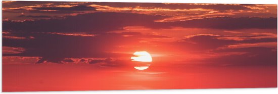 WallClassics - Vlag - Ondergaande Zon achter Wolken - 120x40 cm Foto op Polyester Vlag