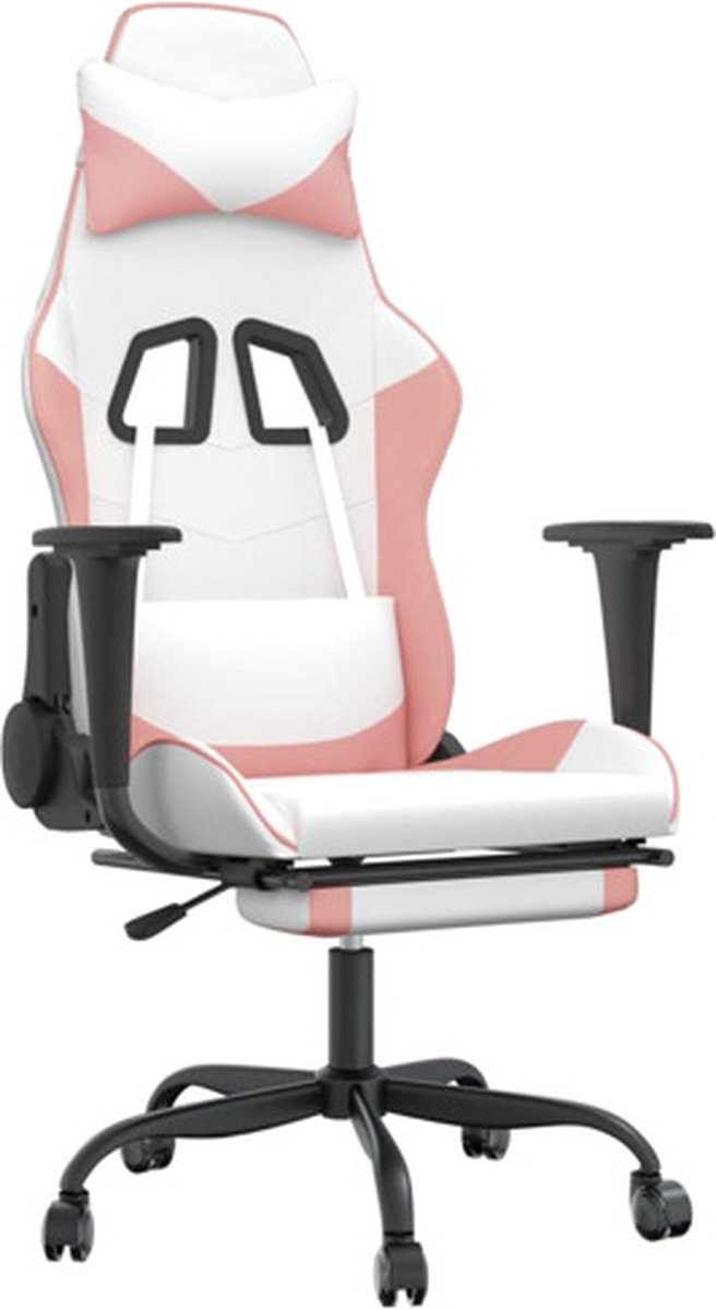 vidaXL Gamestoel - met - voetensteun - kunstleer - wit - en - roze wit en roze