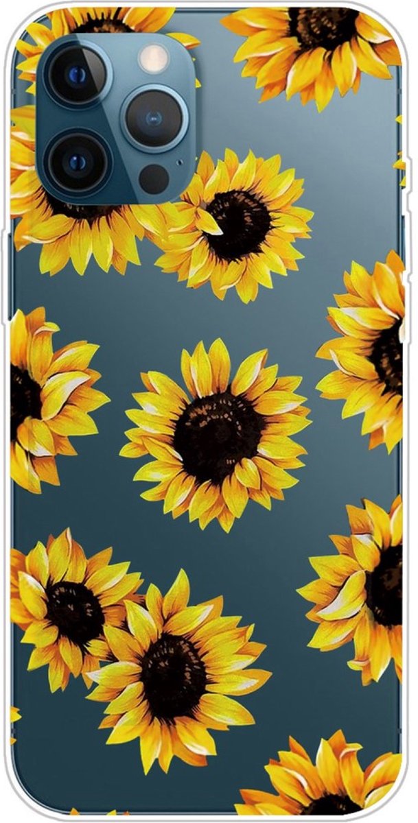 Peachy Sunflower TPU hoesje met zonnebloemen geschikt voor iPhone 14 Pro Max - transparant en geel