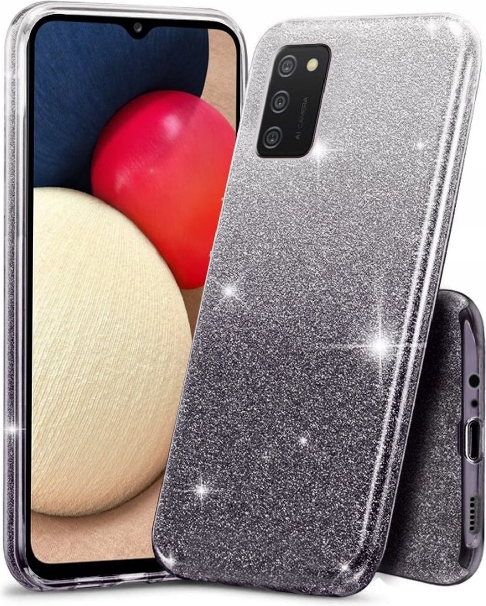 Samsung Galaxy A02S hoesje glitter backcover – Zwart – oTronica