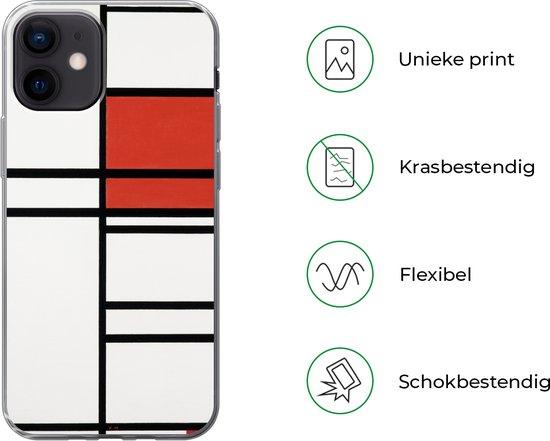 Coque iPhone 12 - Composition avec rouge et blanc - Piet Mondrian - Siliconen Phone Case