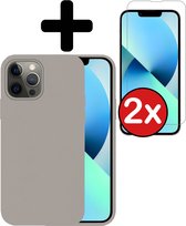 Hoesje Geschikt voor iPhone 14 Pro Hoesje Siliconen Case Hoes Met 2x Screenprotector - Hoes Geschikt voor iPhone 14 Pro Hoes Cover Case - Grijs