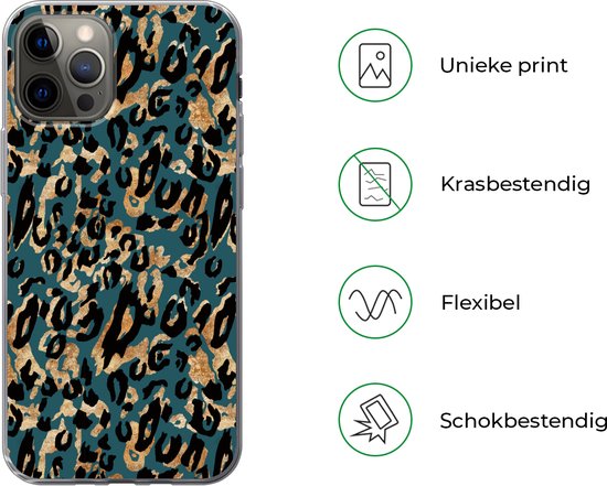 Coque iPhone 13 Pro - Imprimé panthère - Zwart - Marron - Turquoise - Siliconen