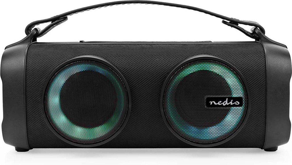 Nedis Bluetooth Party Boombox - 5 uur - 2.0 - 24 W - Media afspeelmogelijkheden: AUX / USB - Koppelbaar - Handgreep - Feestverlichting - Zwart