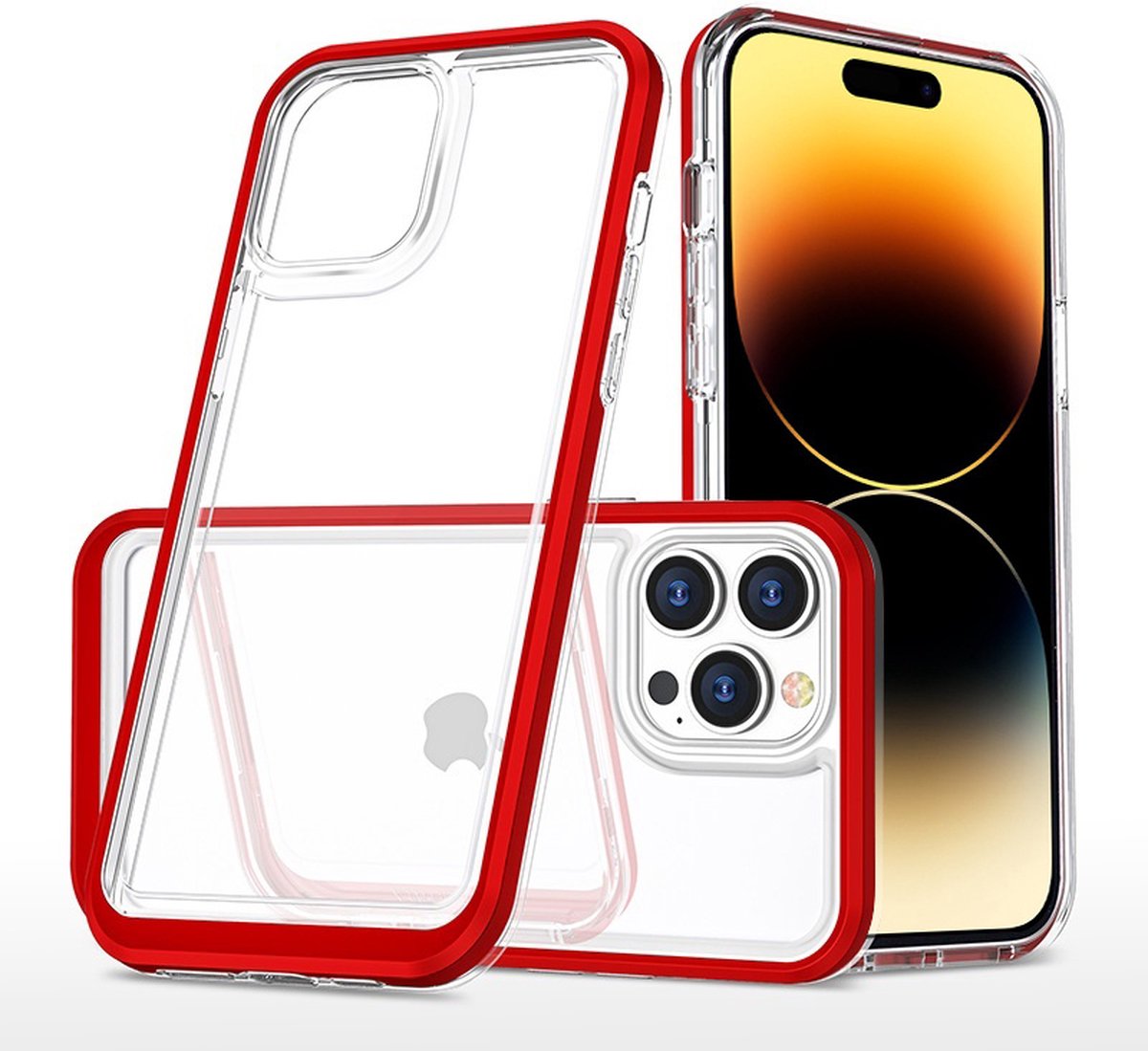 Hoesje Geschikt voor iPhone 14 Pro Hoesje met bumper - Shockproof case – Rood / Transparant