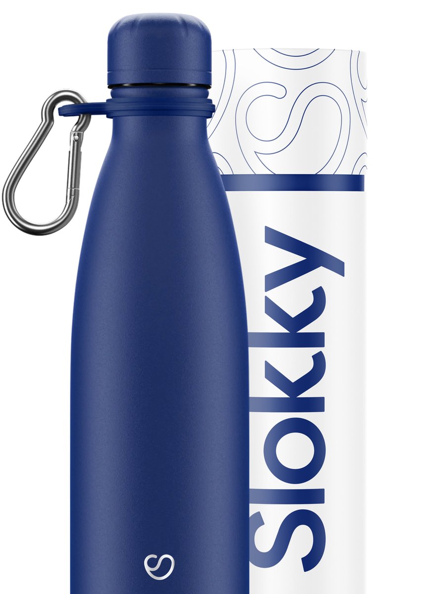 Slokky - Matte Blue Thermosfles, Dop & Karabijnhaak - 500ml