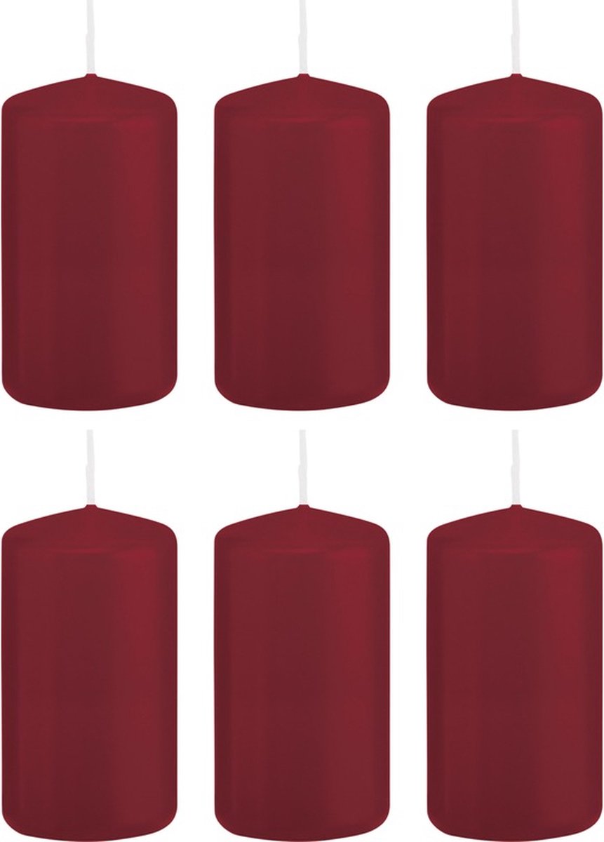 Trend Candles Cilinderkaars/stompkaars - 6x - bordeauxrood - 6 x 12 cm - 40 branduren - met brandvertragende folie Bordeaux rood