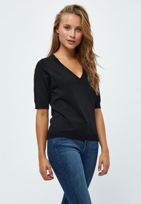 Minus Milla V-neck Knit Tee 1 Tops & T-shirts Dames - Shirt - Zwart - Maat L