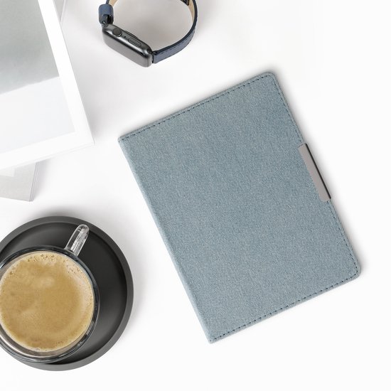 kwmobile e-reader hoesje geschikt voor Kobo Aura H2O Edition 1 hoes - E reader flip case met magneetsluiting - Ereader cover - Denim design in lichtblauw van Merkloos — afbeelding 4