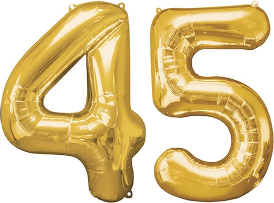 Versiering 45 Jaar Ballon Cijfer 45 Verjaardag Versiering Folie Helium Ballonnen Feest Versiering XL Formaat Goud - 86Cm