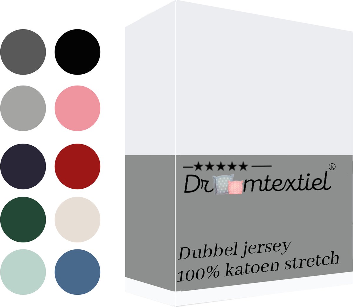 Droomtextiel Dubbel Jersey Hoeslaken Wit Lits-Jumeaux 180x200 cm - 100% Katoen - Hoge Hoek - Heerlijk Zacht - Strijkvrij - Rondom elastiek - Stretch - Dubbel Dik Geweven
