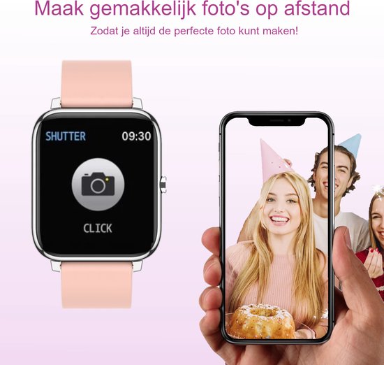 Belesy® HUNDRED - Smartwatch Dames - Smartwatch Heren - Horloge - 1.3 inch - Kleurenscherm - Full Touch - Stappenteller - Multi Sport - 100+ Watchfaces - Siliconen - Roze