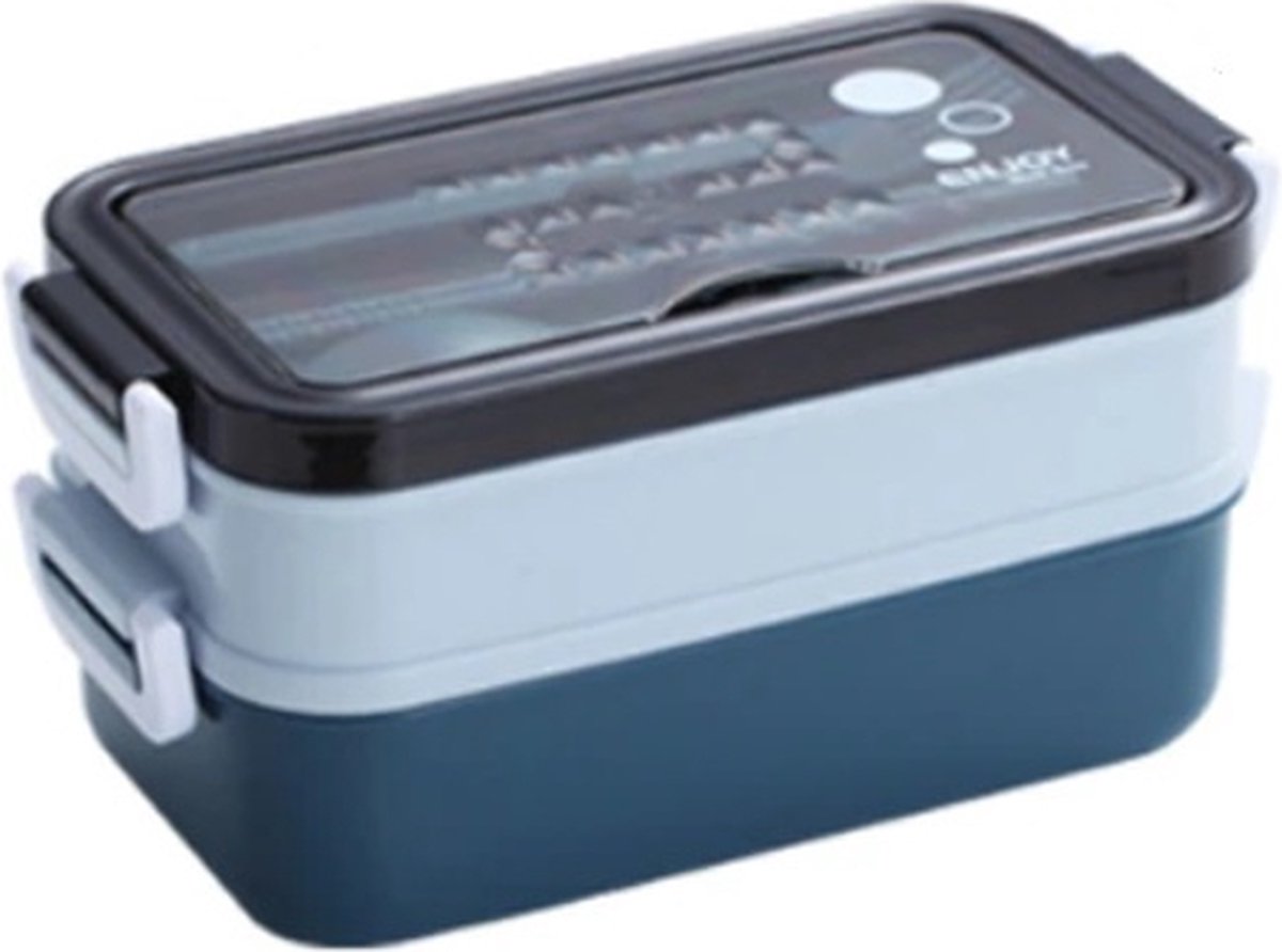 LuxeBass 2-delig Bento Lunchbox Lunchtrommel met Bestek en Soepkom (blauw) | Luchtdicht Lekvrij | Magnetron- en Vaatwasserbestendig - LB598