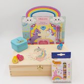 Geschenkpakket unicorn - knutselpakket - totum - knutselen - tekenkist hout - plasticine - stempels – activiteitenboek - sint cadeau meisje - verjaardag – sinterklaas - knutselpakket