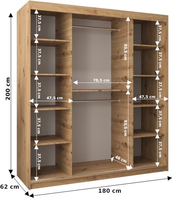 InspireMe - Armoire avec 2 portes coulissantes, Style moderne, Armoire avec étagères (LxHxP): 180x200x62 - VENTILA IV 180 Wit Mat
