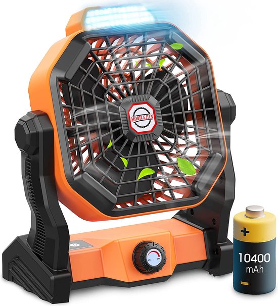 Warmco 20000mAh Camping Ventilator Oplaadbaar, Ultra-Dun 27cm Hoog met LED-Lamp, 48u Looptijd, Draagbare Tafelventilator voor Tent, Reizen, Buiten, Slaapkamer