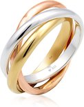 Dri COLORS ring van zilver, goud en roségoud, met inscriptie 'Ag 925'.