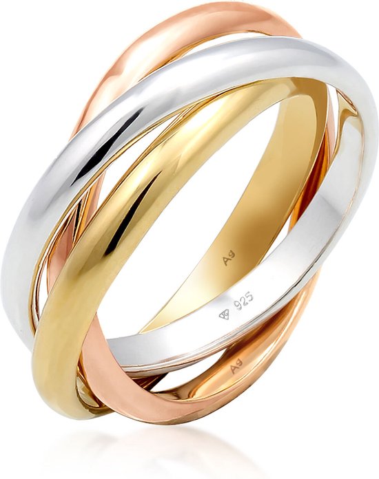 Dri COLORS ring van zilver, goud en roségoud, met inscriptie 'Ag 925'.